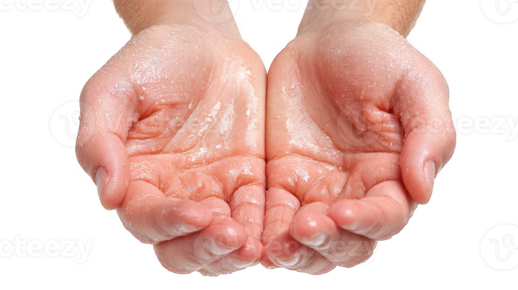Cupped hands holding water with transparent background png