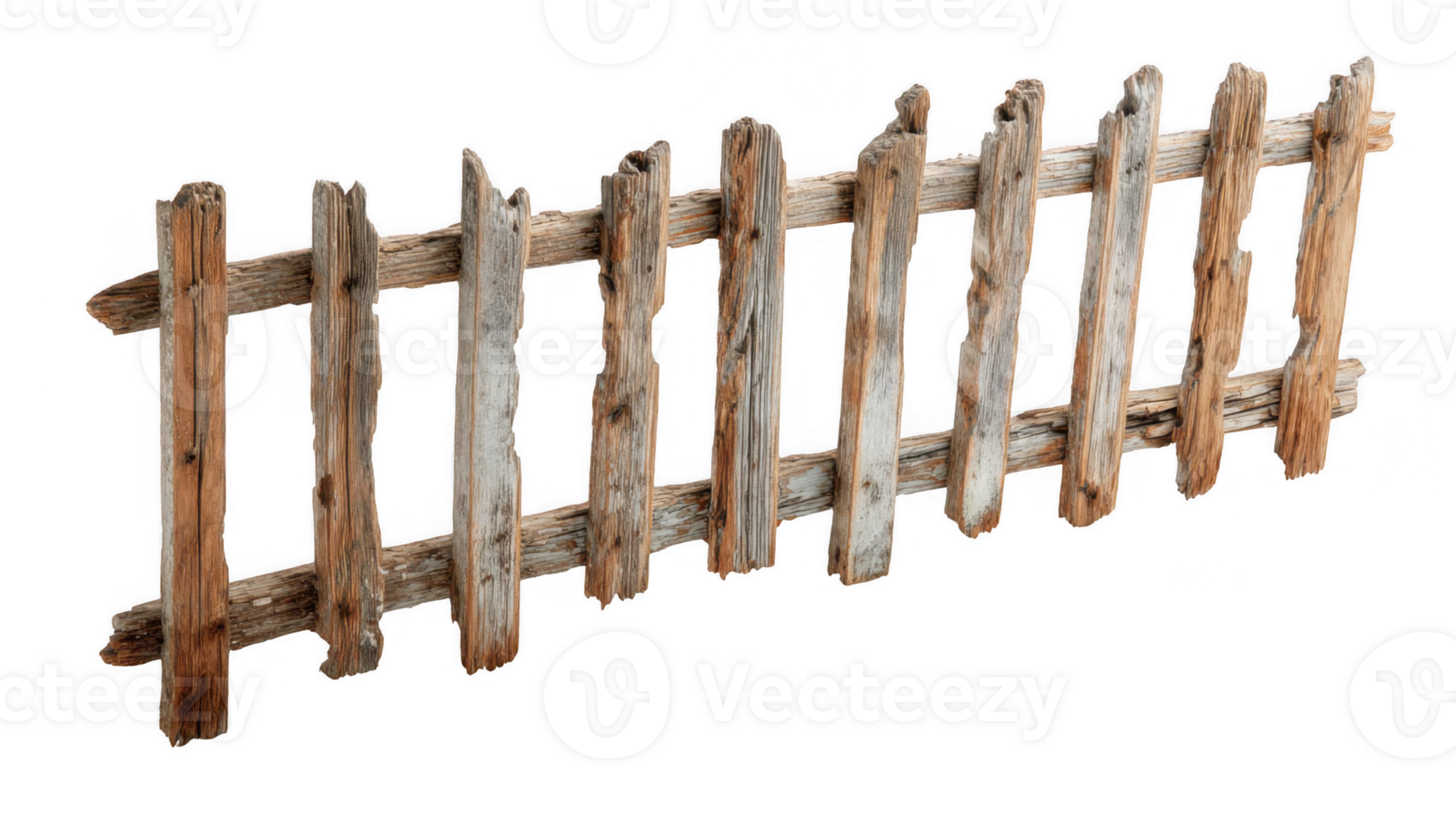 Worn wooden railings with splintered edges on transparent background png