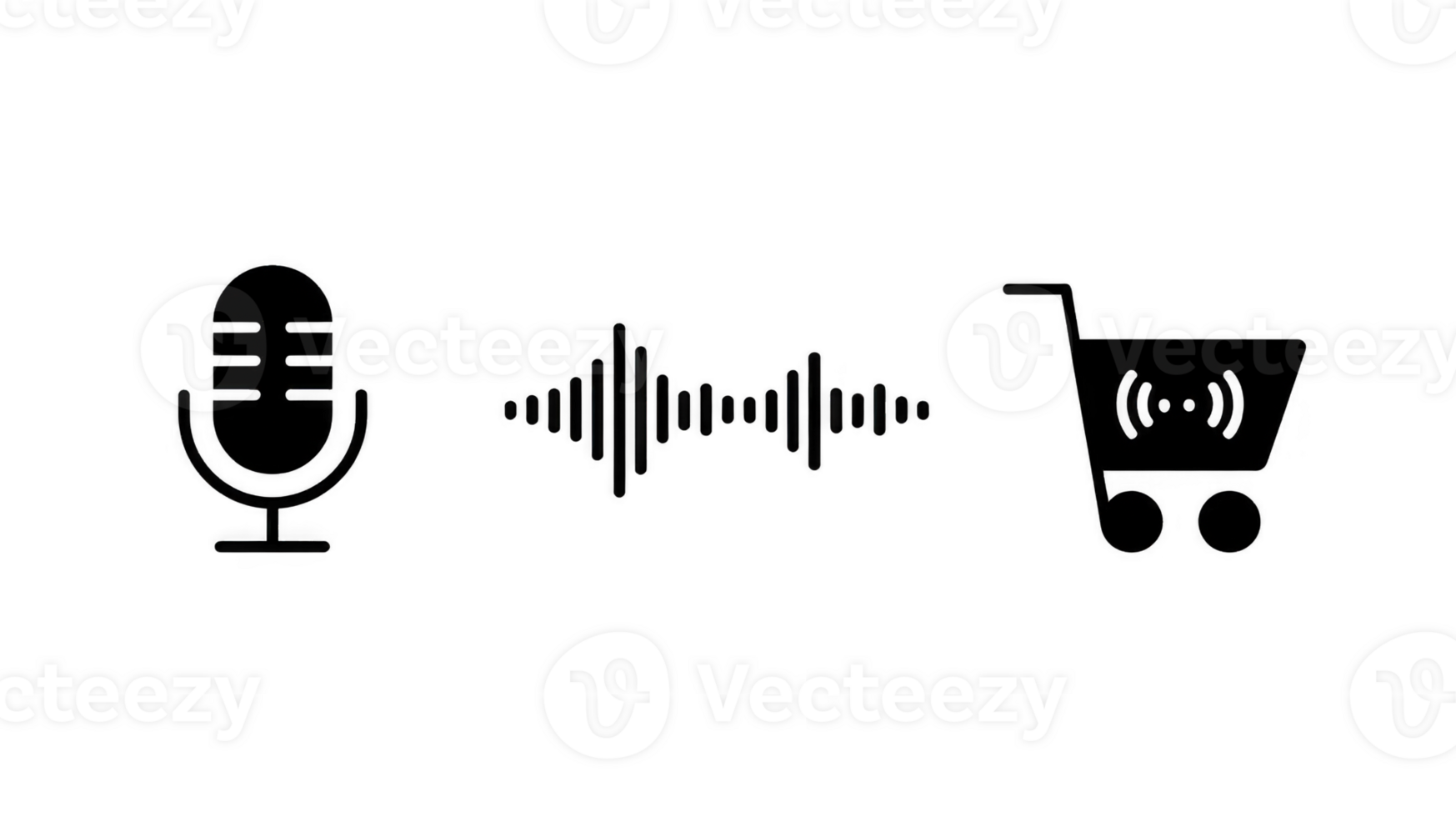 Voice shopping concept with microphone, sound wave and shopping cart icon png