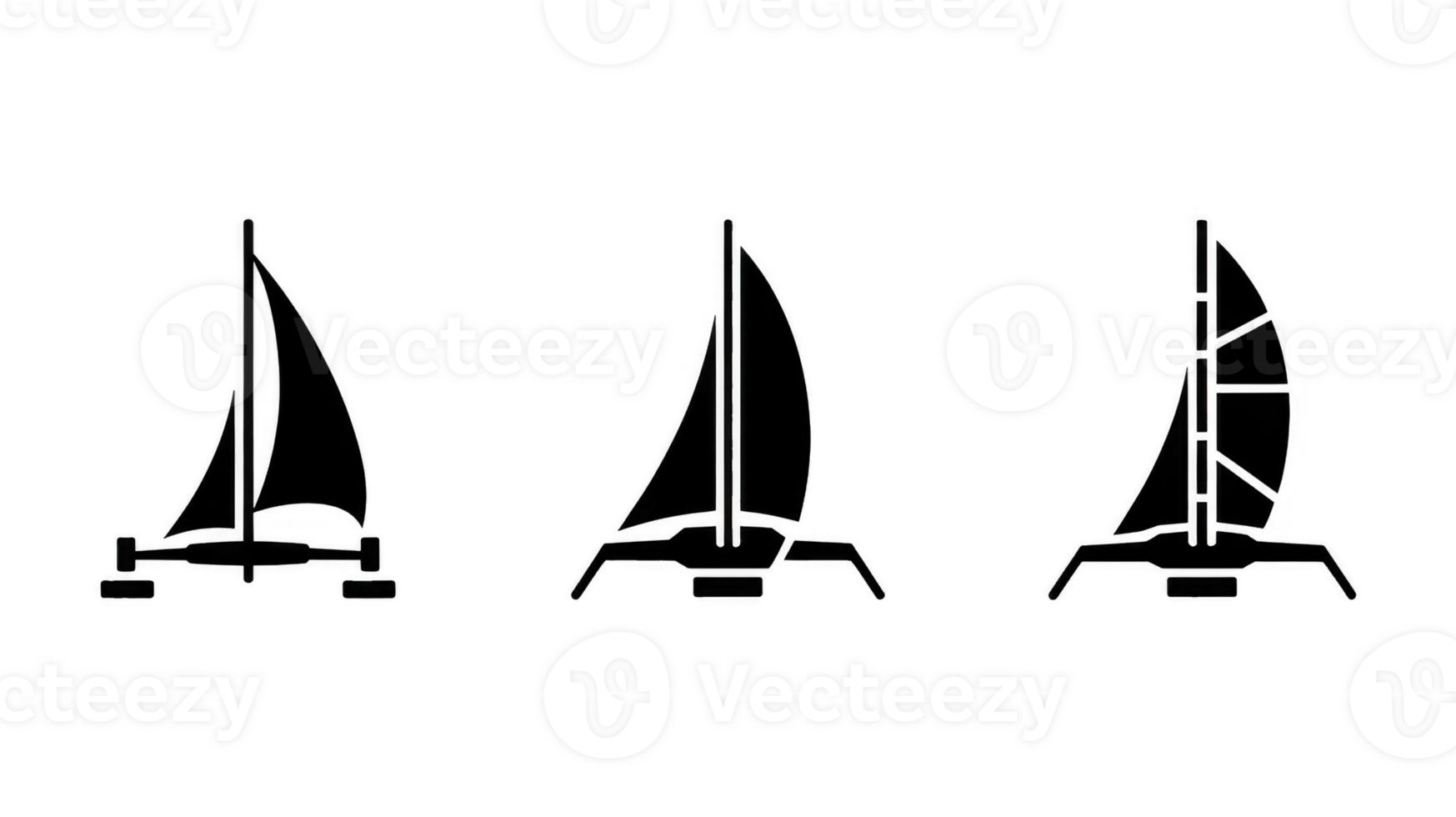 Black catamaran sailboat icons on transparent background png
