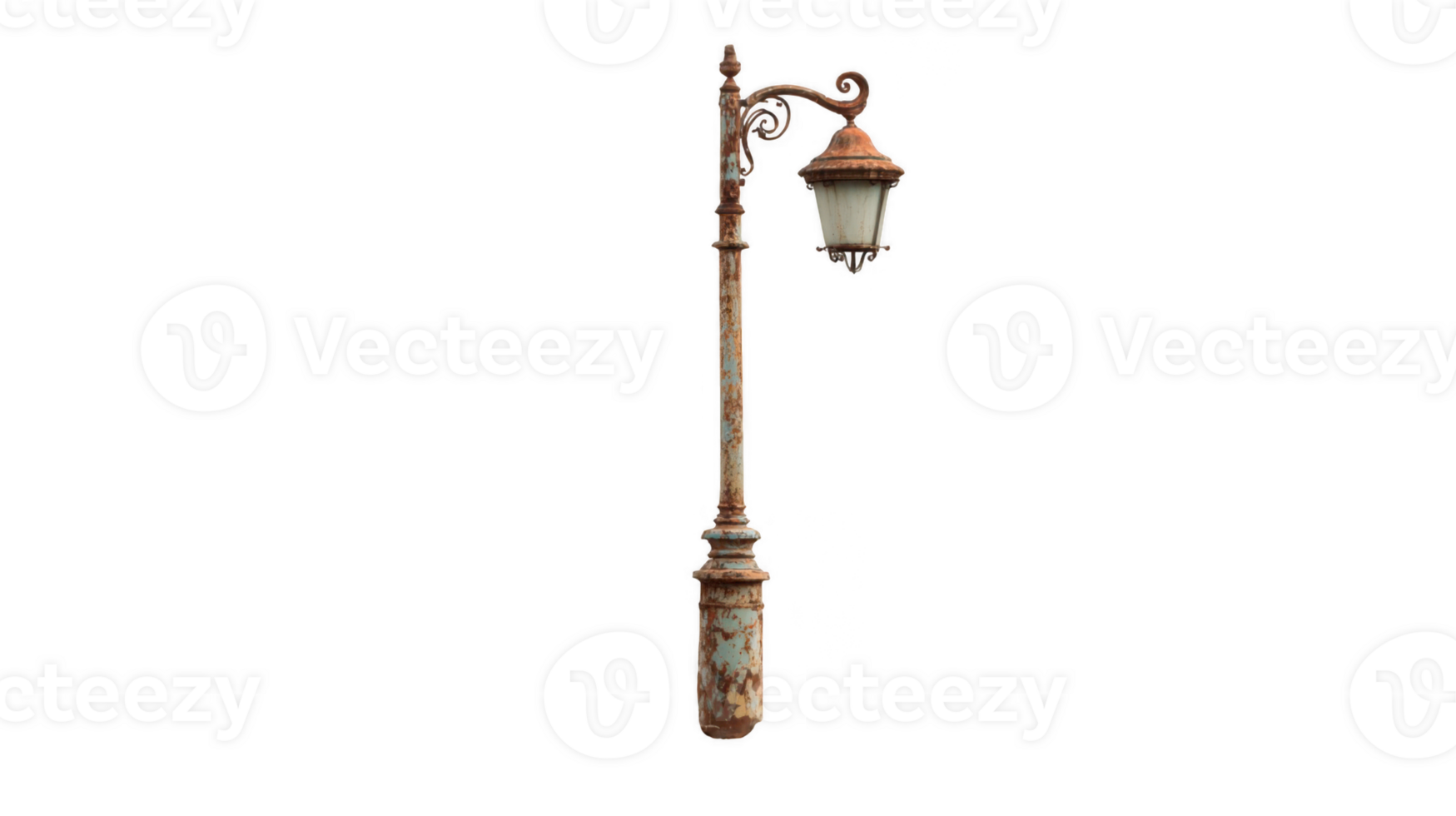 Rusted street lamp showing deterioration and neglect on transparent background png