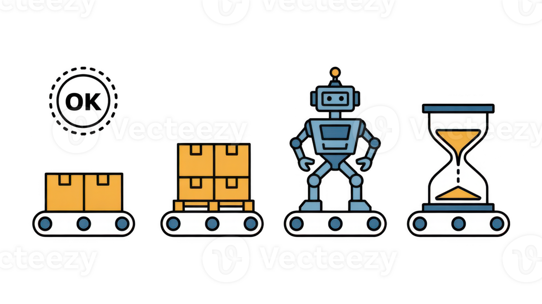 Robot managing packages on assembly line with transparent background png