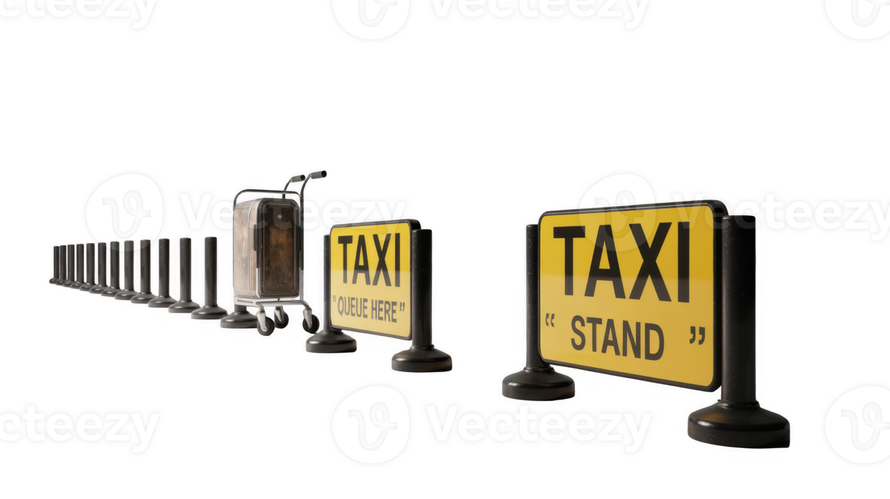 Luggage cart waiting in taxi stand queue with transparent background png