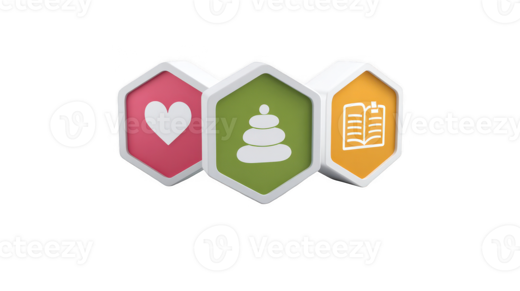 Heart, zen stones and book icons promoting self care and mindfulness on transparent background png