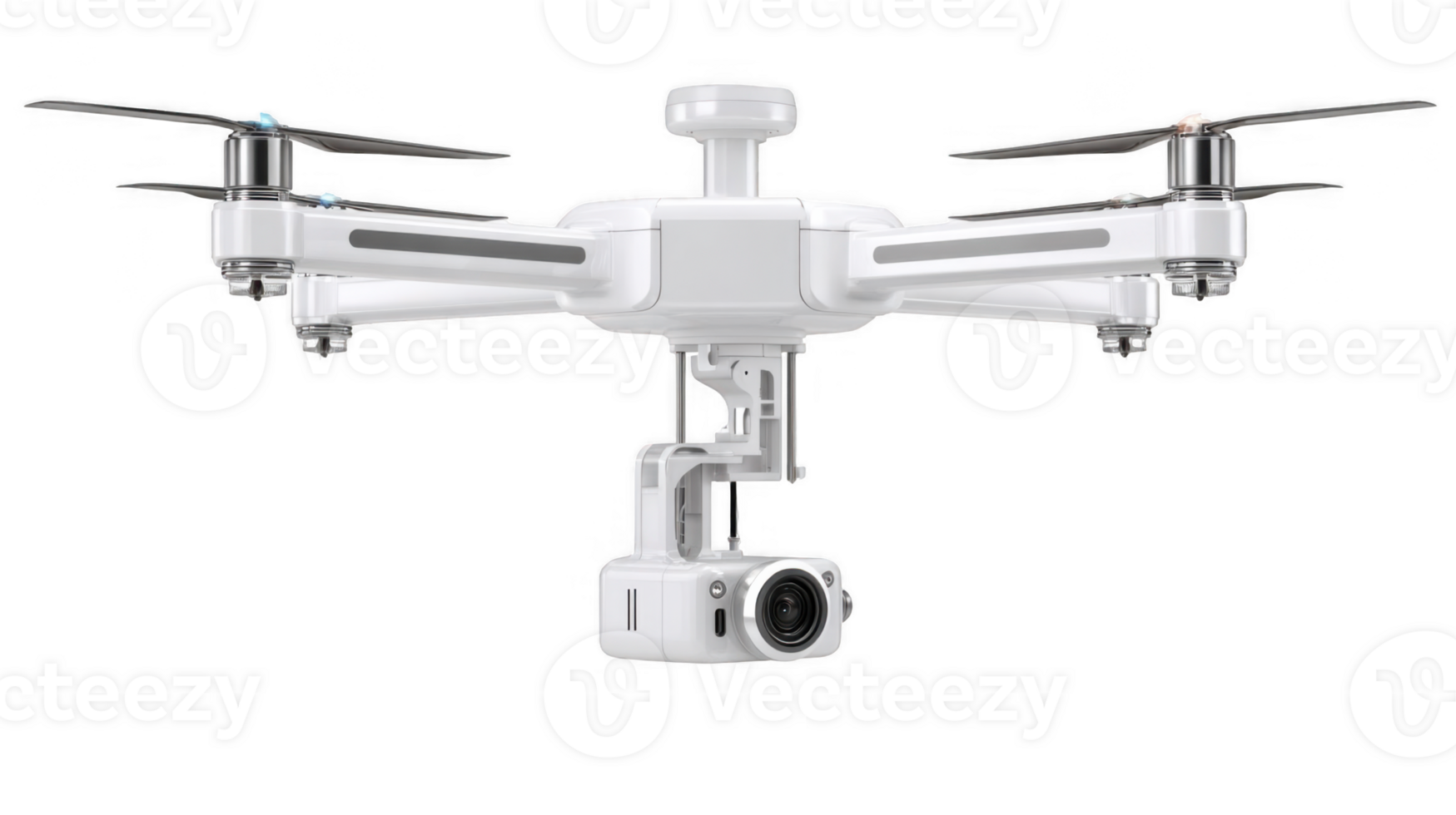 White medical drone hovering with camera and transparent background png