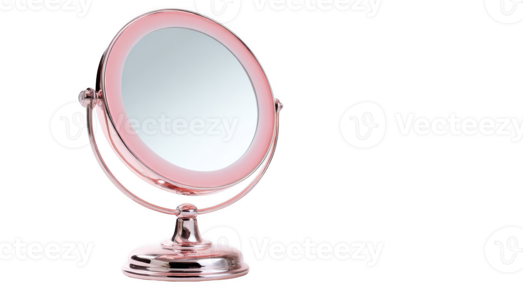 Rose gold makeup mirror on transparent background reflecting soft light png