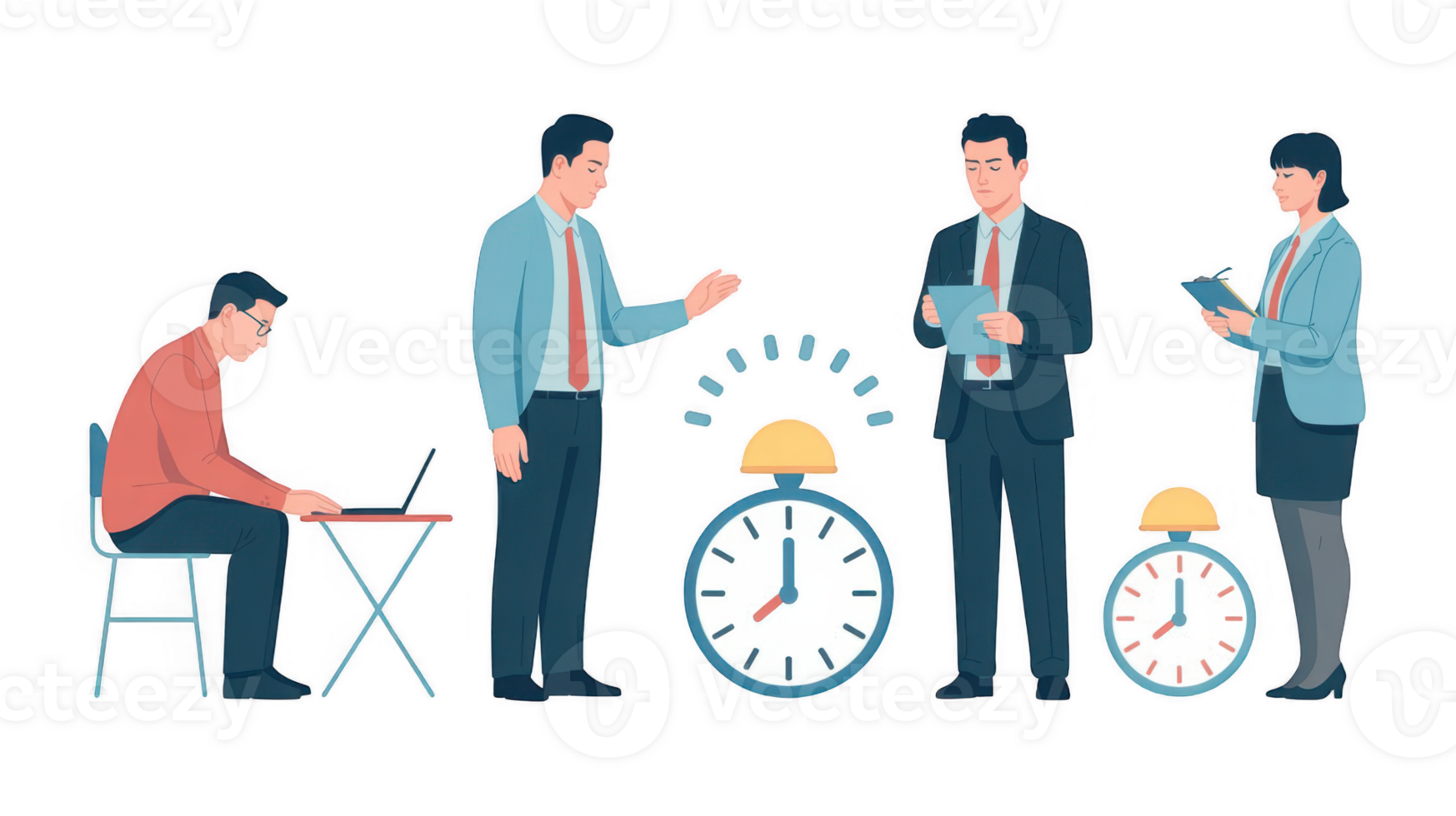 Business people working and managing time with clocks on transparent background png