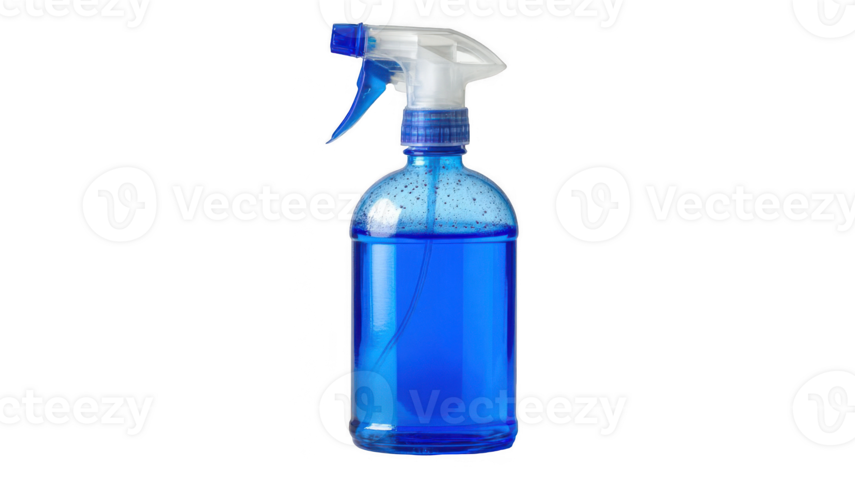 Spray bottle filled with blue cleaning solution on transparent background png