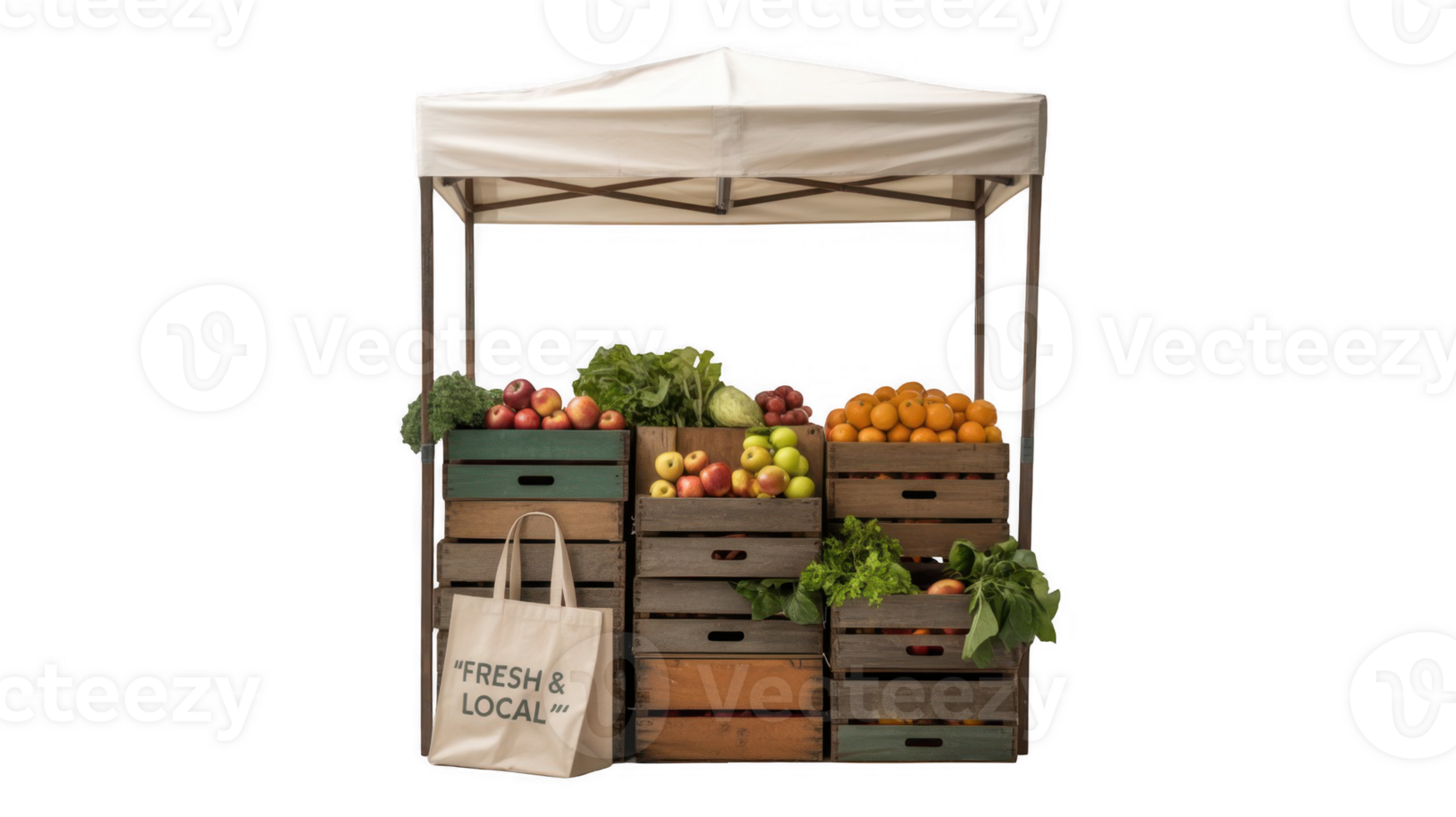 Fresh local produce displayed at farmers market stall with transparent background png