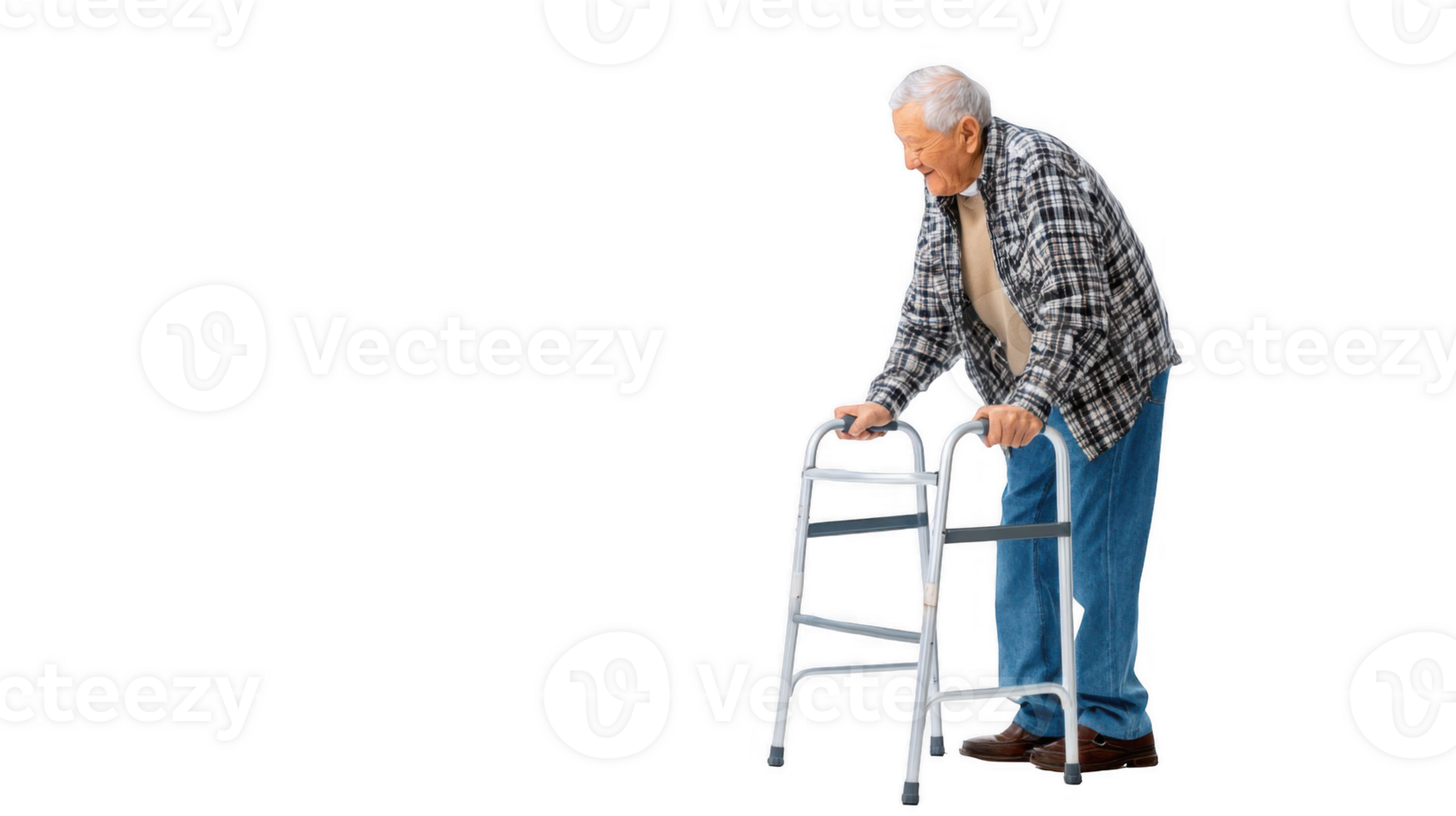 Elderly man using walker on transparent background png