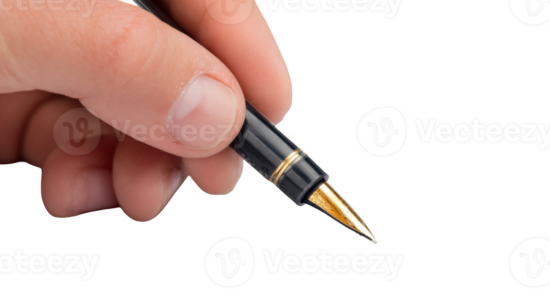 Hand holding a pen on transparent background, ready to write png
