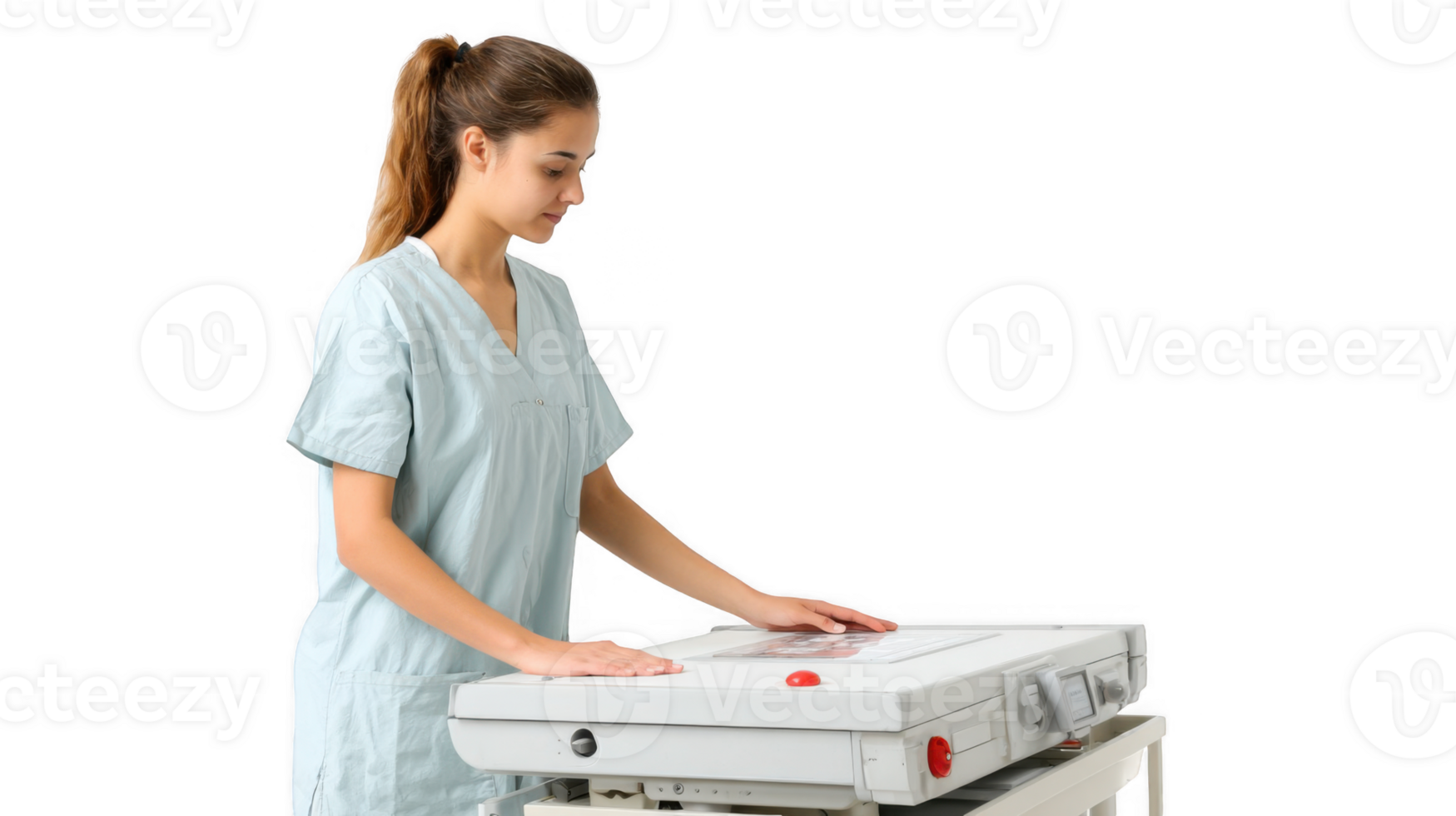 Nurse adjusting medical equipment on transparent background png