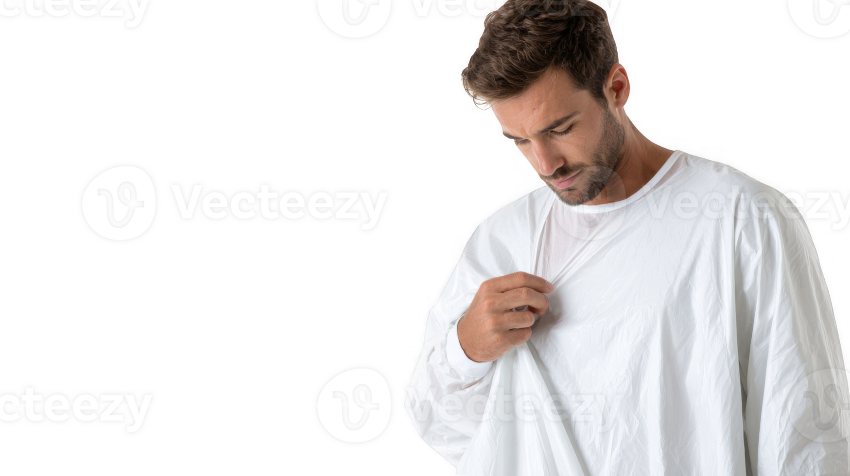 Doctor adjusting his protective suit on transparent background png