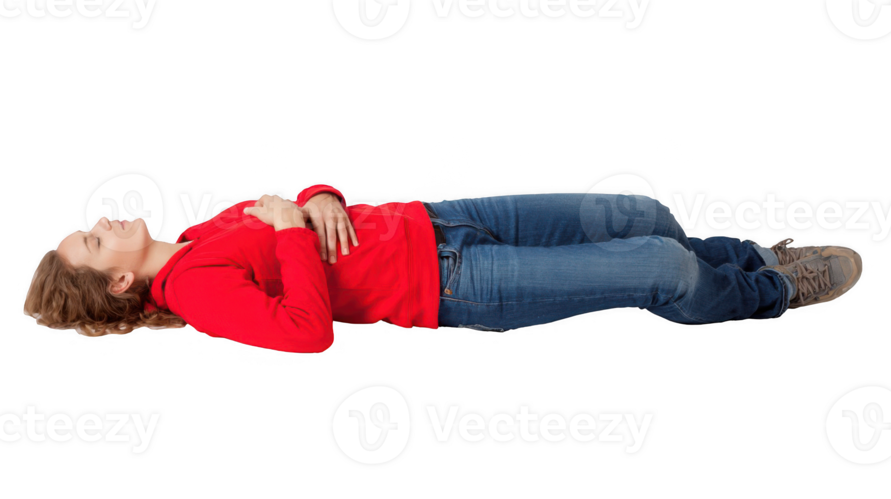 Woman lying in recovery position on transparent background png