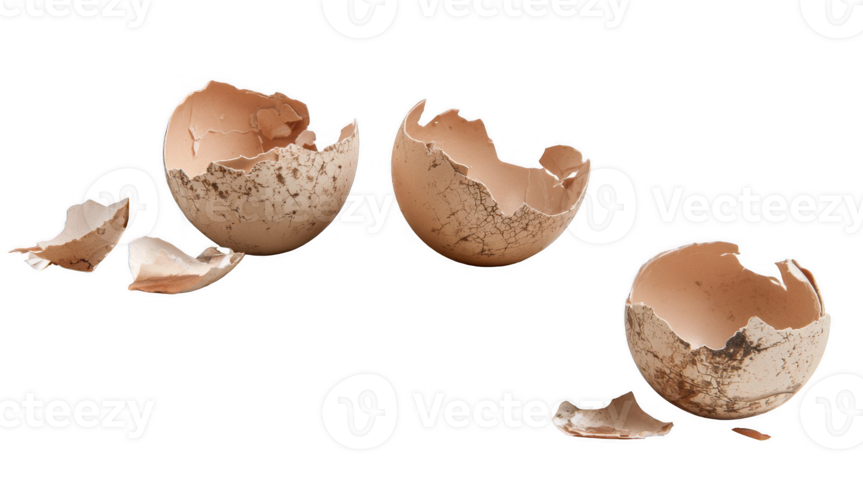 Broken eggshells resting on transparent background exhibiting intricate details png