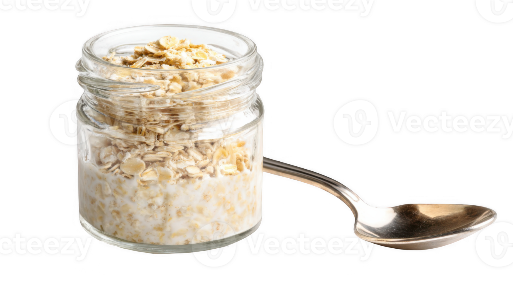 Overnight oats in jar with spoon on transparent background png