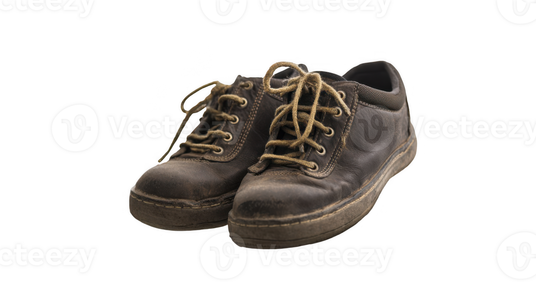 Pair of well worn work boots isolated on transparent background png