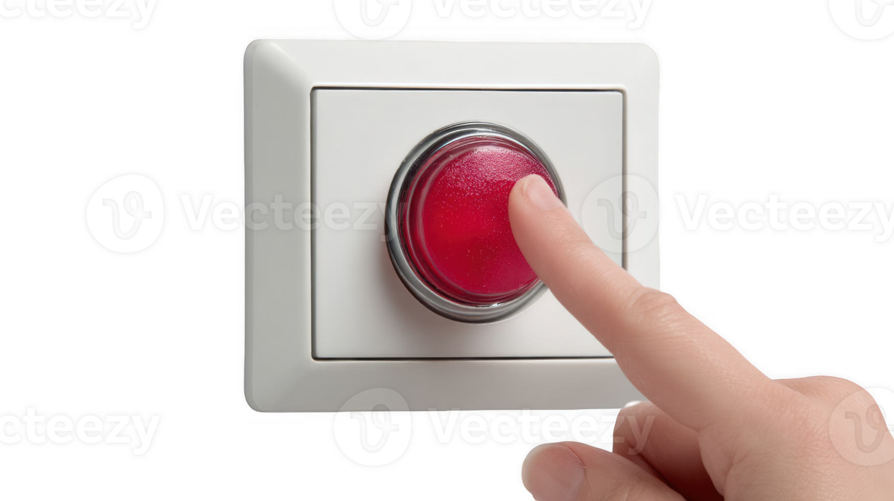 Finger pushing red emergency button on transparent background png