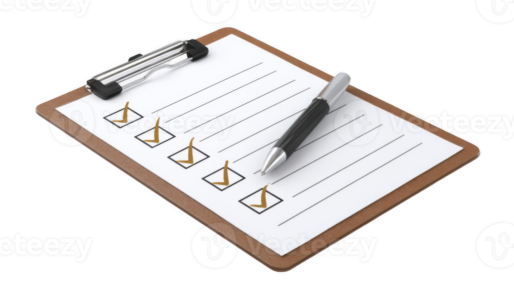 Clipboard with checklist and pen on transparent background png