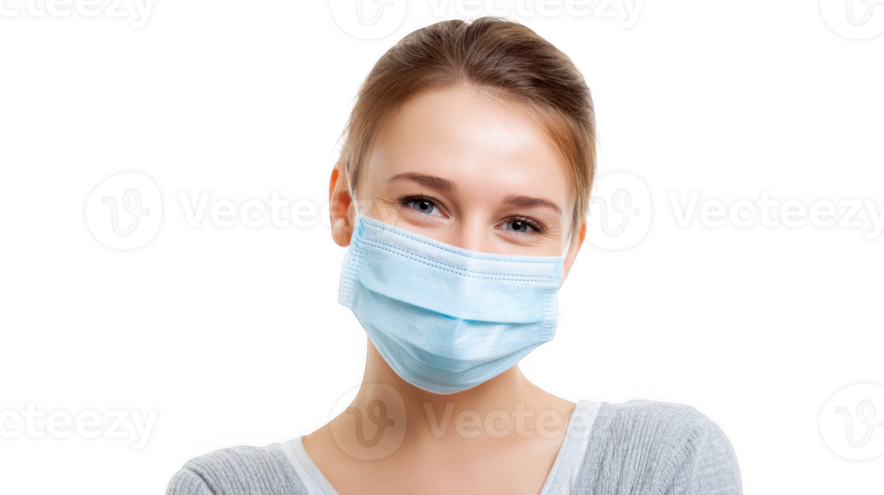 Young woman smiling behind surgical mask on transparent background png