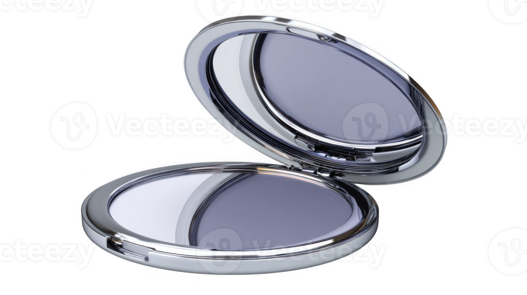 Compact mirror open reflecting light on transparent background png