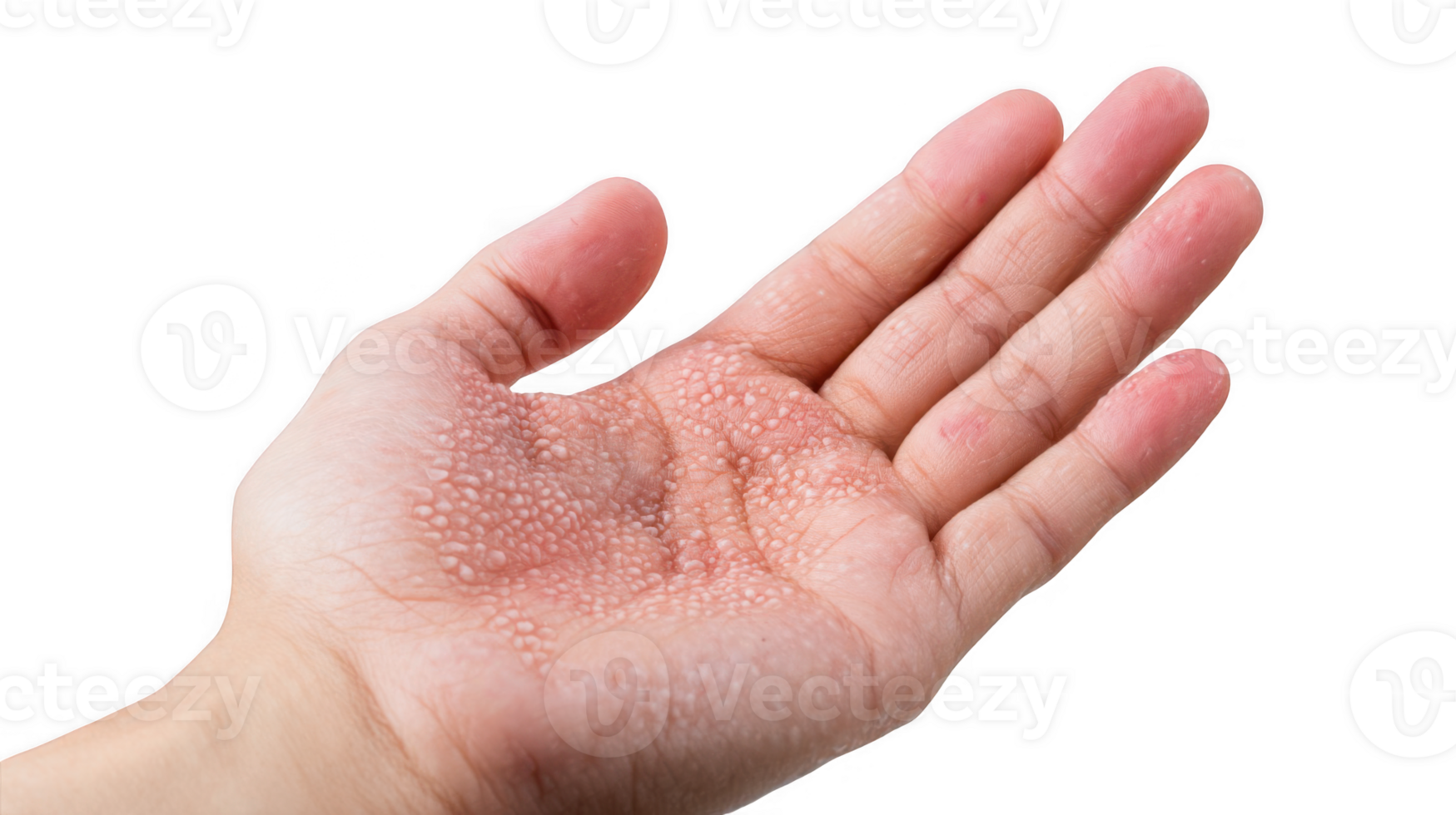 Hand showing dyshidrosis eczema blisters on palm skin condition png
