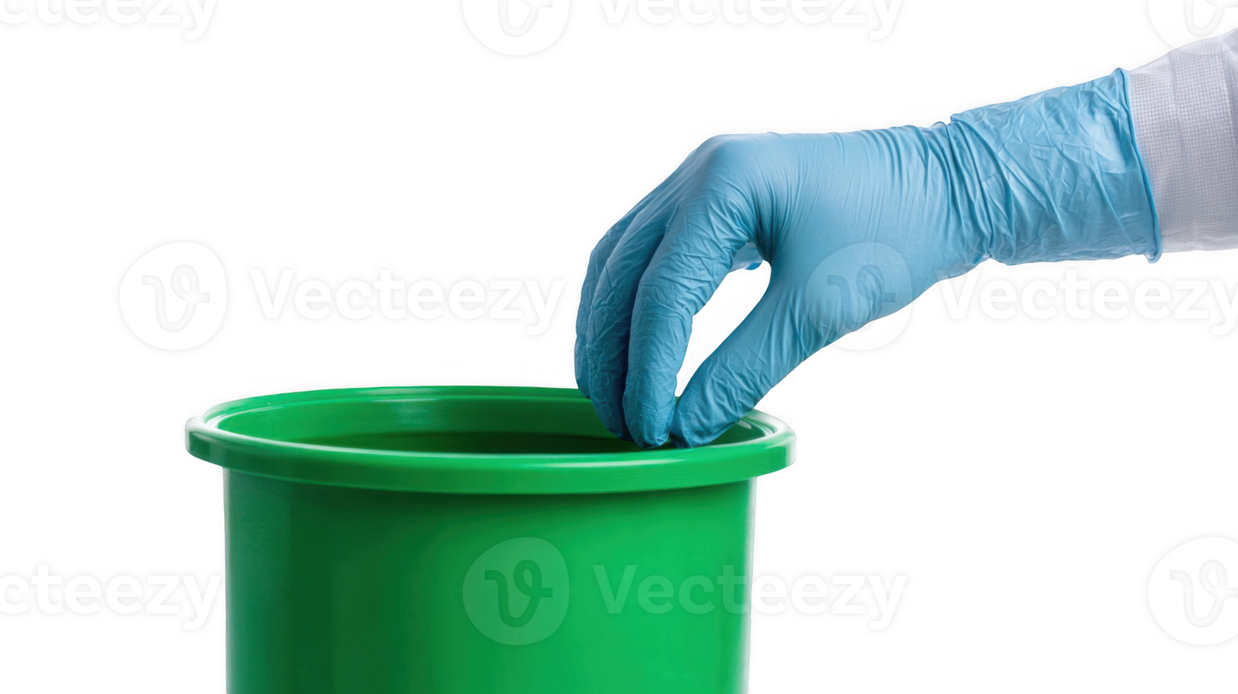 Doctor disposing of medical waste in green container with transparent background png