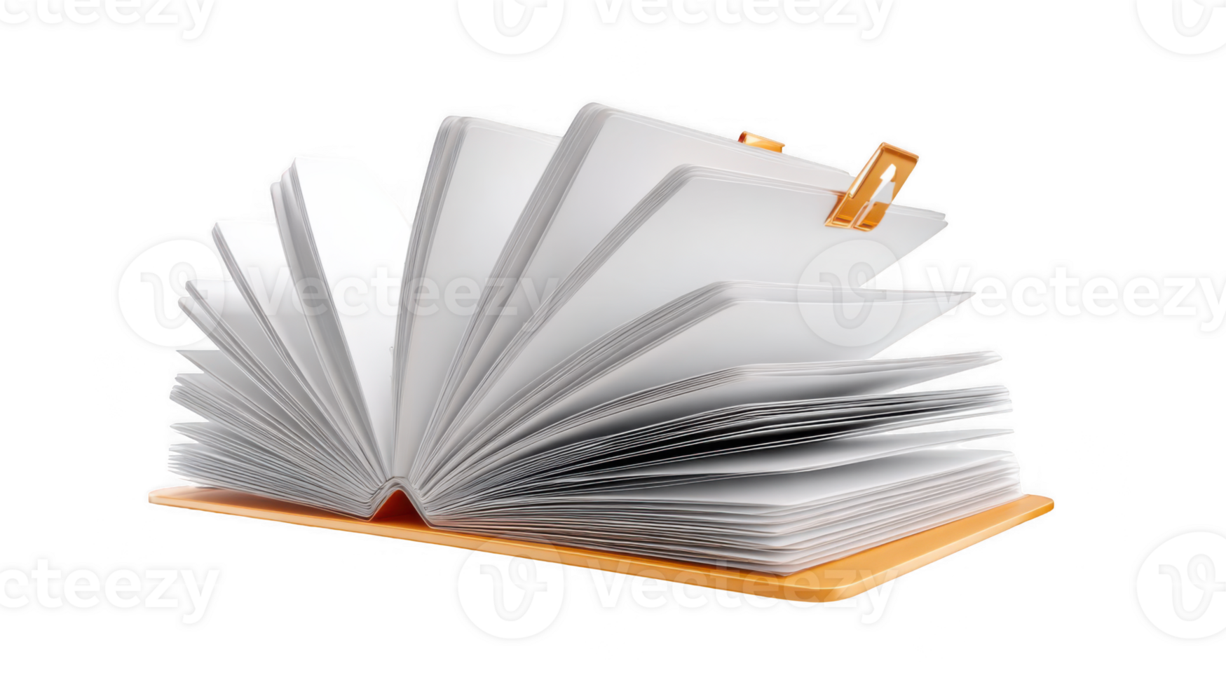 Open book with orange cover floating on transparent background png