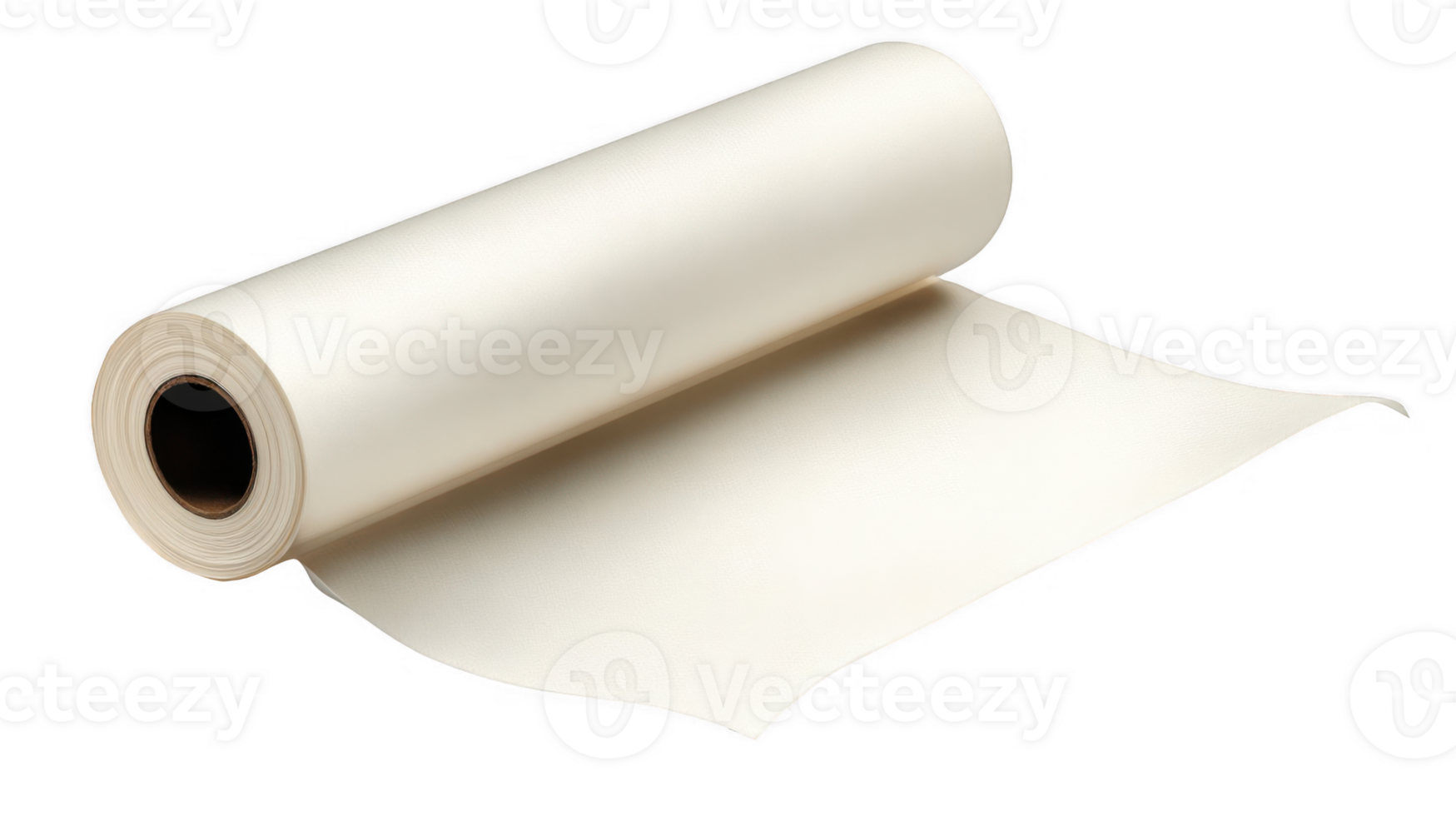 Open roll of plain white paper on transparent background png