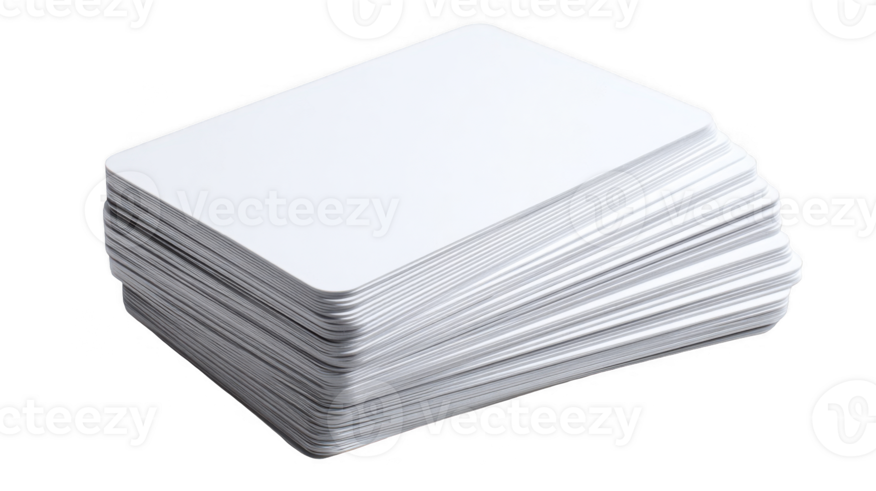Stack of blank white cards with rounded corners on transparent background png