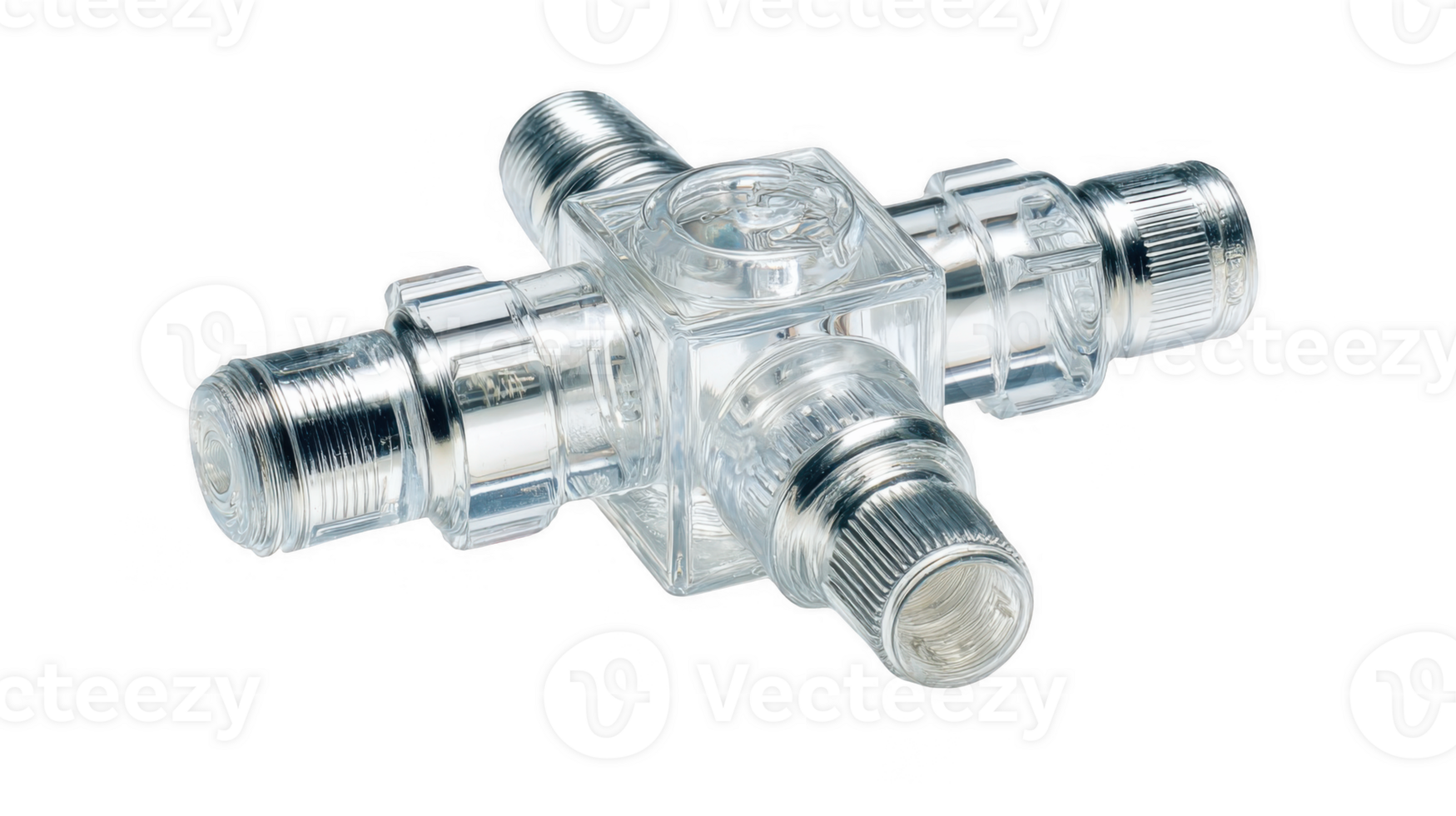 Four way coaxial cable splitter connecting and distributing signal with transparent background png
