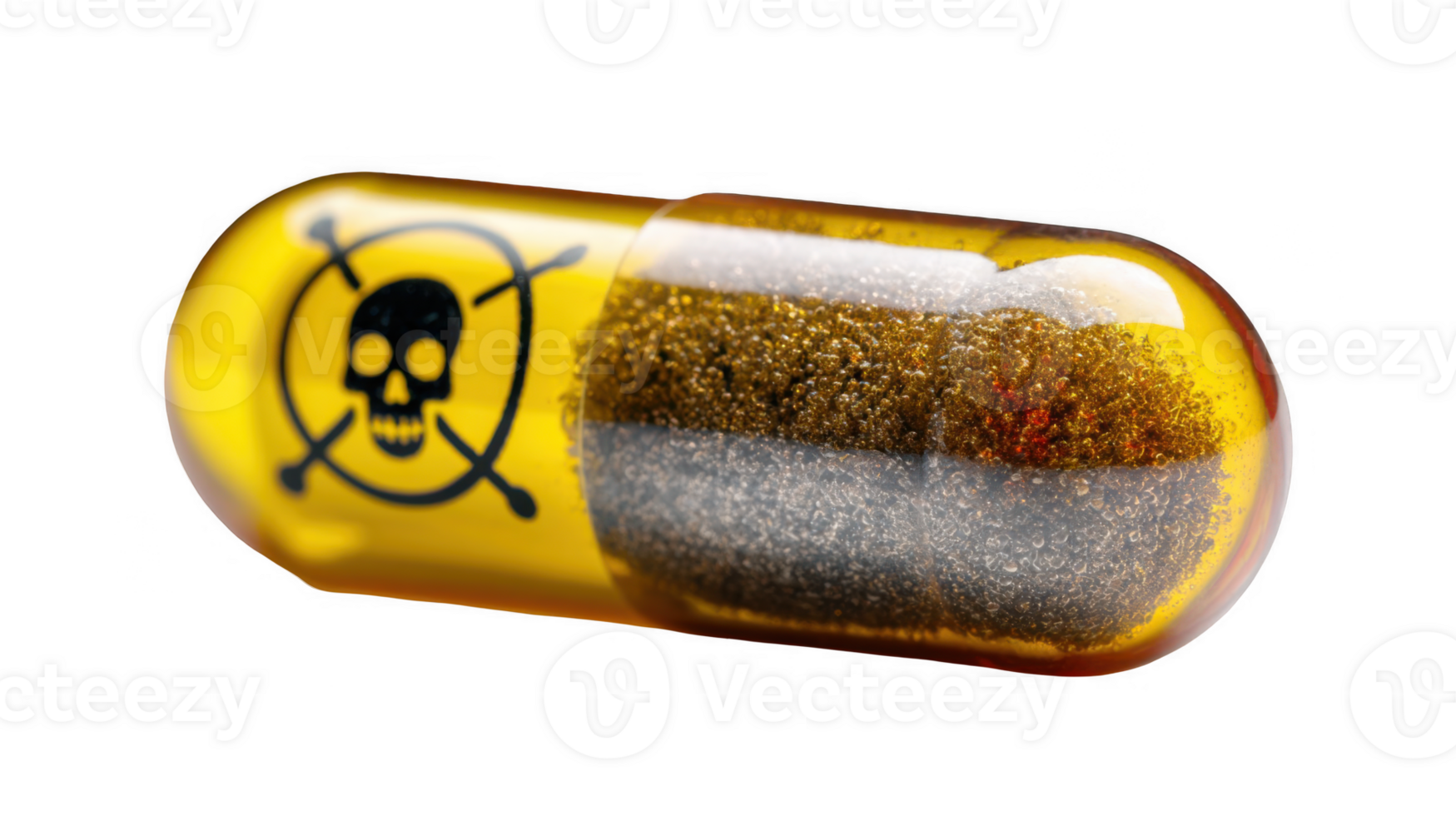 Yellow poison pill with skull and crossbones sign showing toxicity png