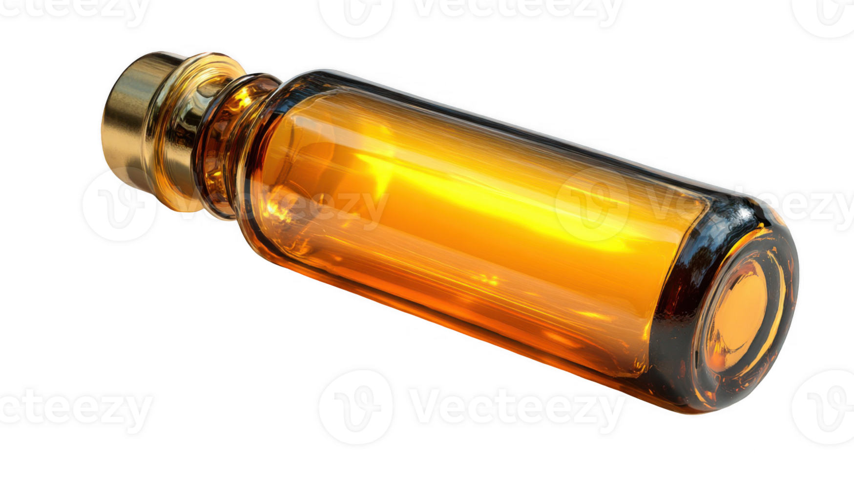 Sleek glass bottle catching golden hour rays on transparent background png