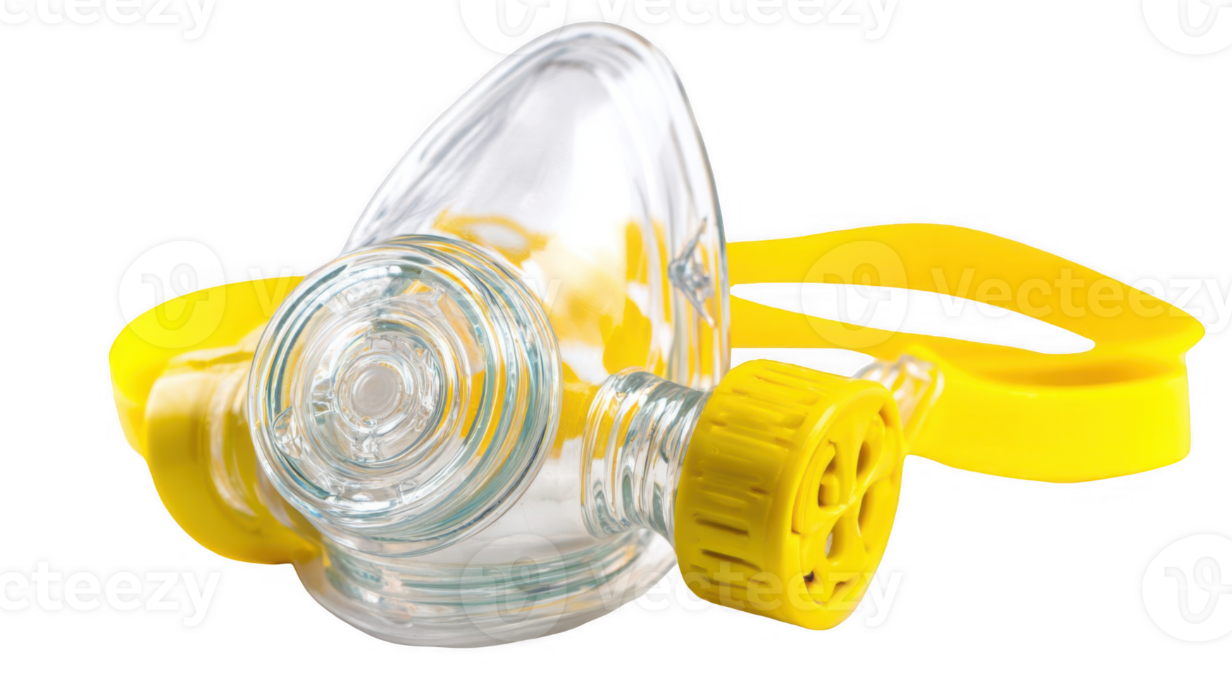 Oxygen mask with yellow strap providing supplemental oxygen on transparent background png