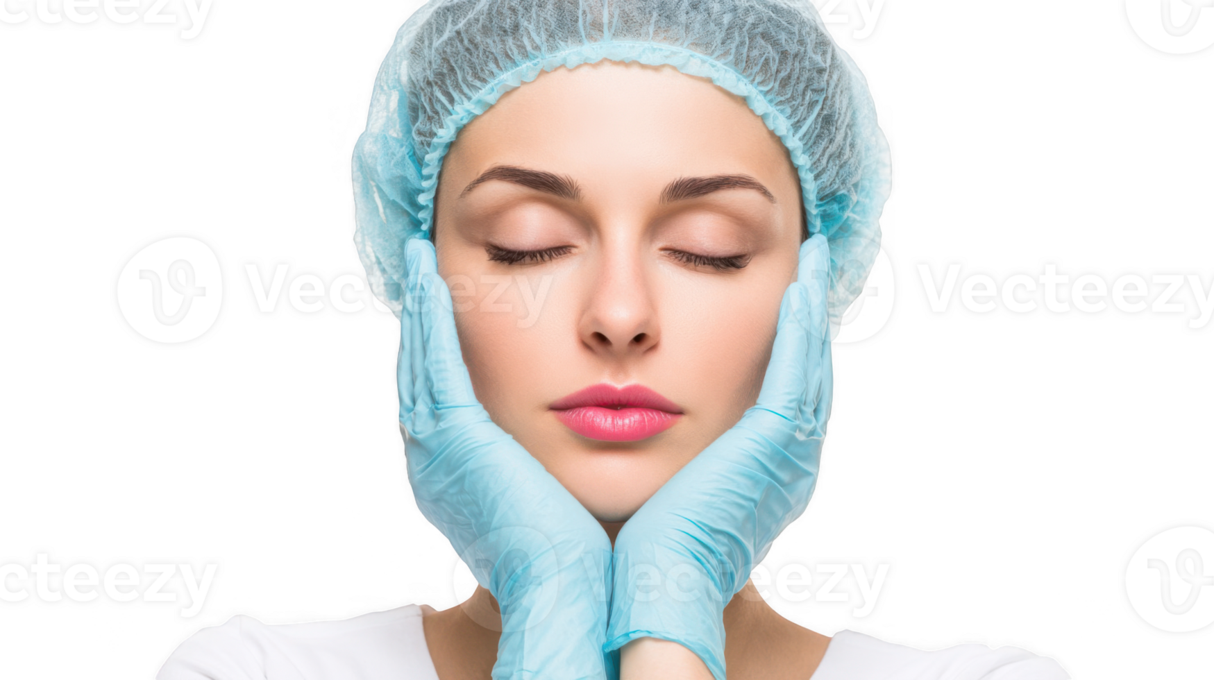 Female doctor gently touching face with closed eyes and transparent background png