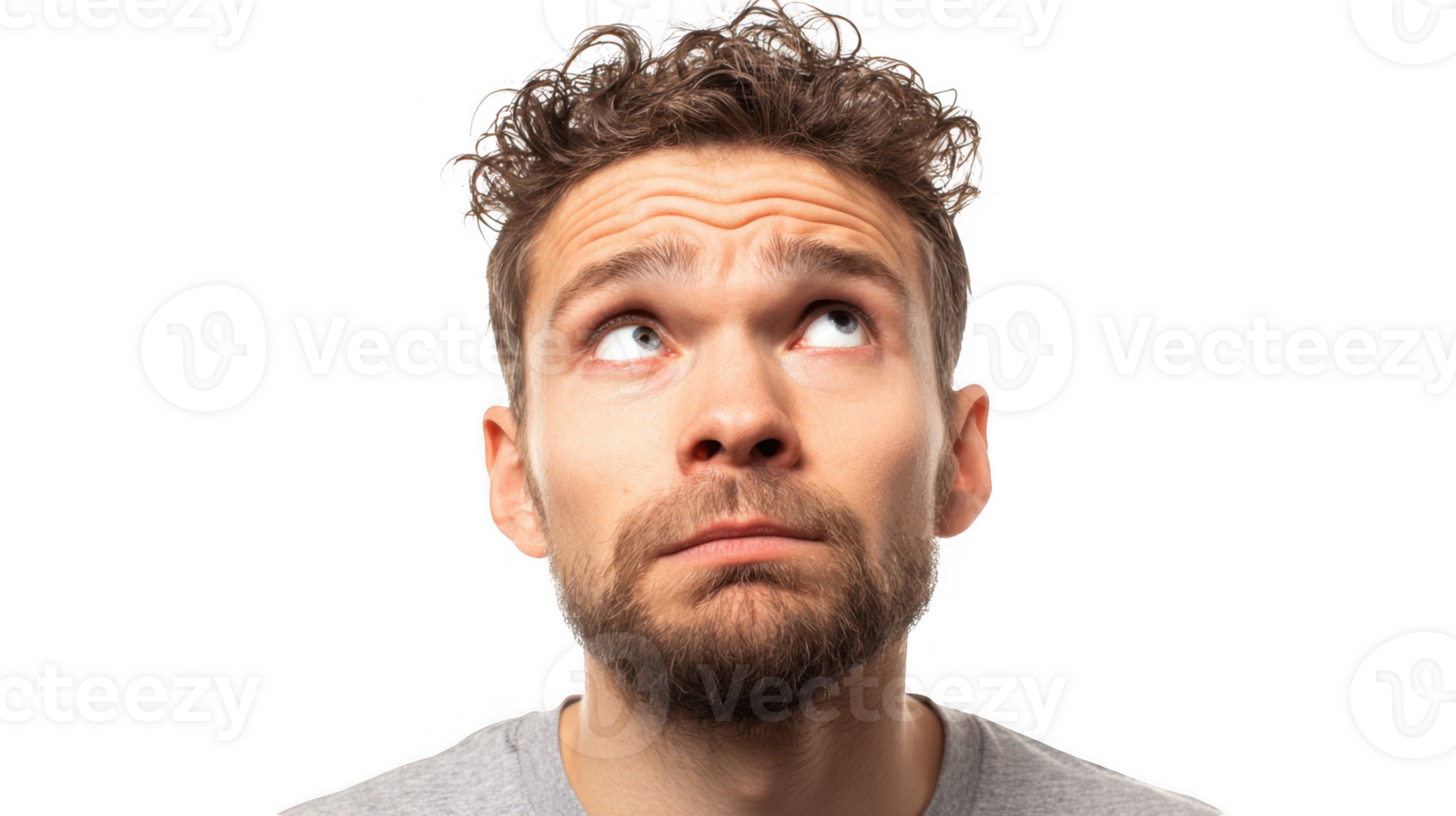 Confused man looking up with transparent background png