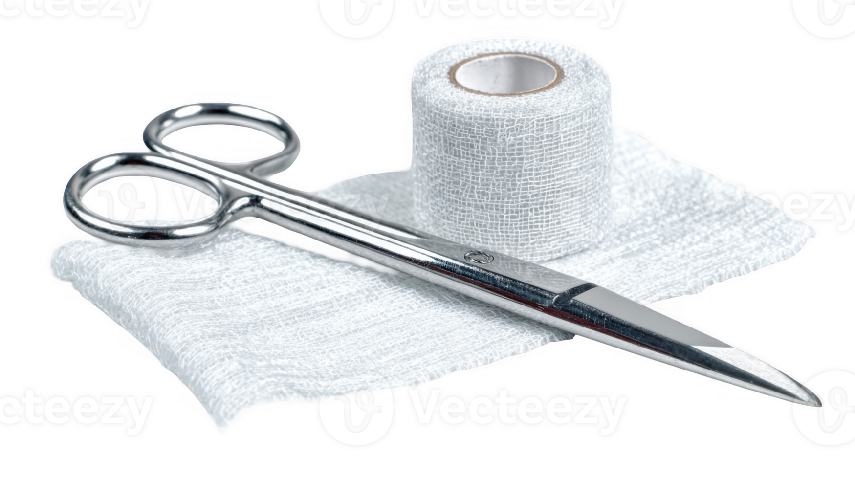 Bandage scissors cutting gauze on transparent background png
