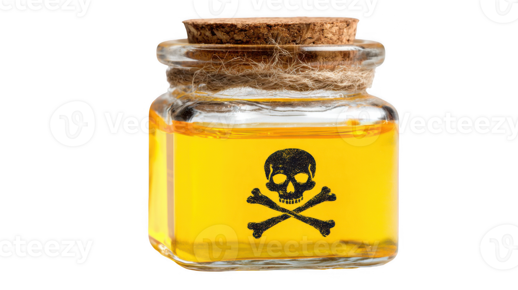 Glass jar with yellow poison and skull and crossbones symbol on transparent background png