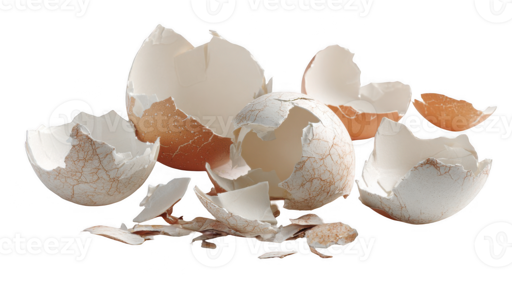 Broken eggshells laying on transparent background png