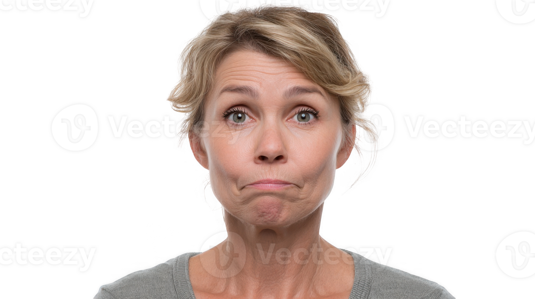 Mature woman experiencing hot flash from menopause with transparent background png