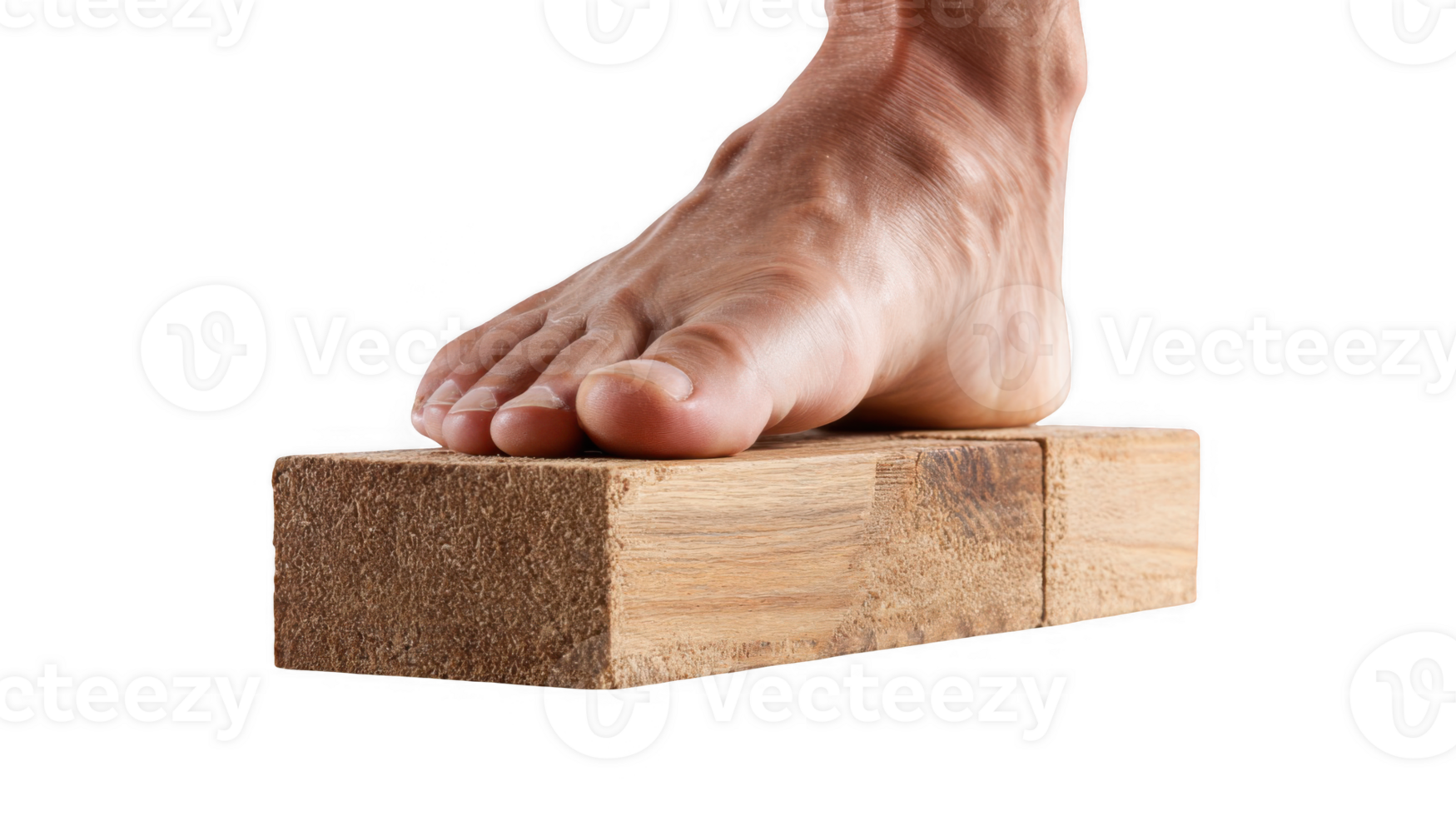 Powerful foot pressing against wooden blocks on transparent background png