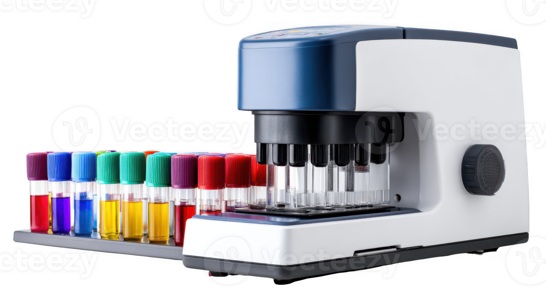 Flow cytometer analyzing colorful samples in medical laboratory with transparent background png