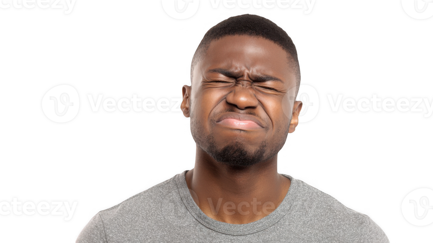 Young man experiencing discomfort with eyes closed on transparent background png