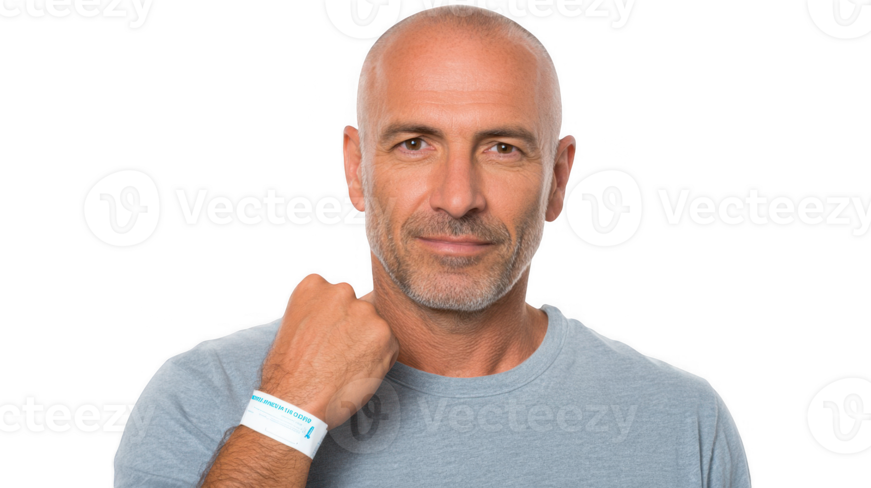 Mature man showing event wristband on transparent background png