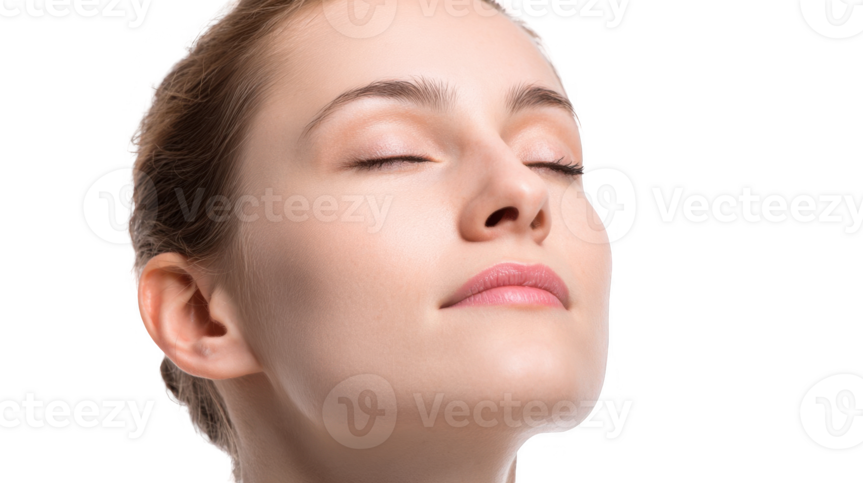 Beautiful woman closing eyes and relaxing with transparent background png