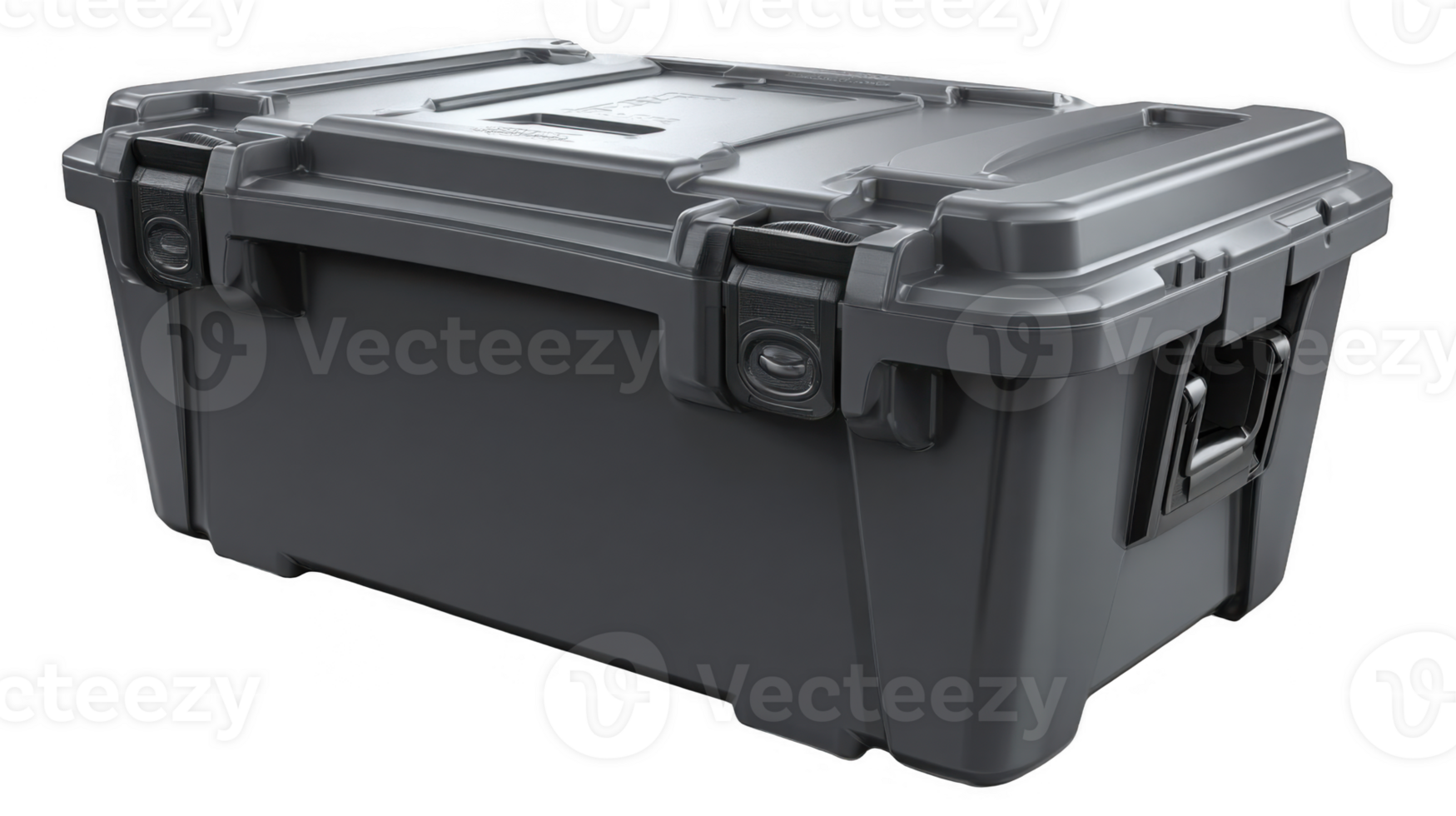 Rugged waterproof storage box with engaged lid on transparent background png