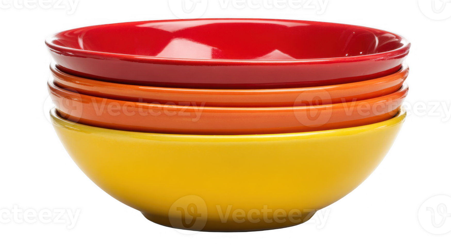 Stack of colorful ceramic bowls on transparent background png