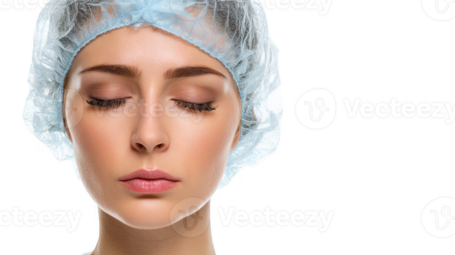 Nurse relaxing with closed eyes and surgical cap on transparent background png