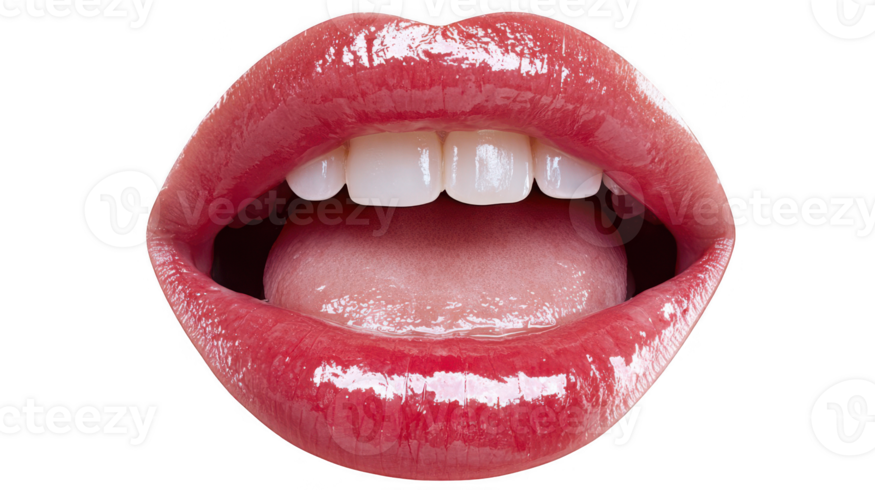 Sexy red lips showing tongue and white teeth on transparent background png