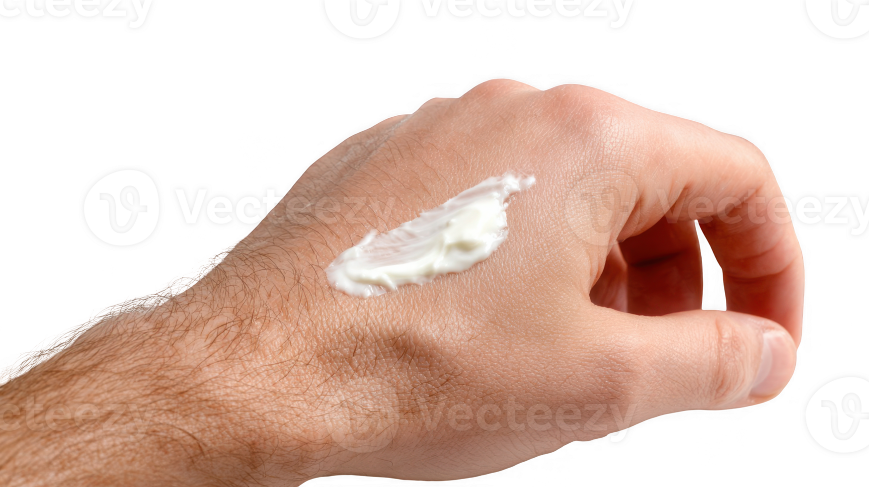 Man applying topical cream on hand with transparent background png